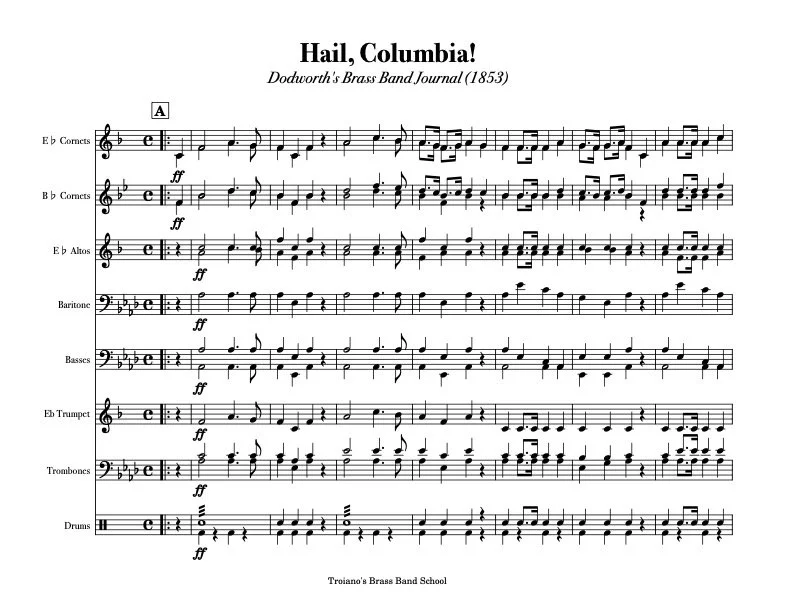 Hail, Columbia! from Dodworth's Brass Band School (1853)