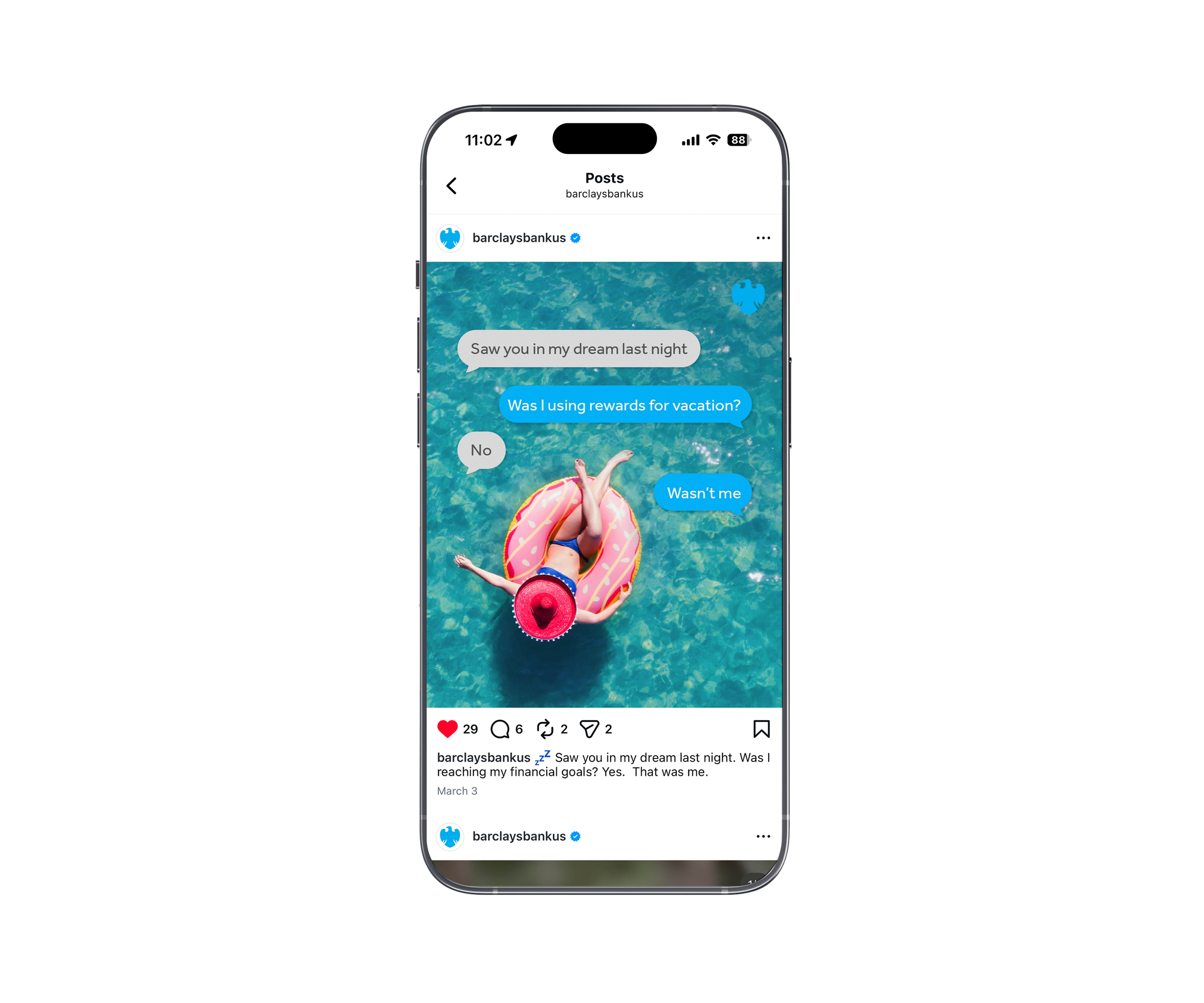 Barclays Bank US — "Saw You in My Dream" Instagram Post