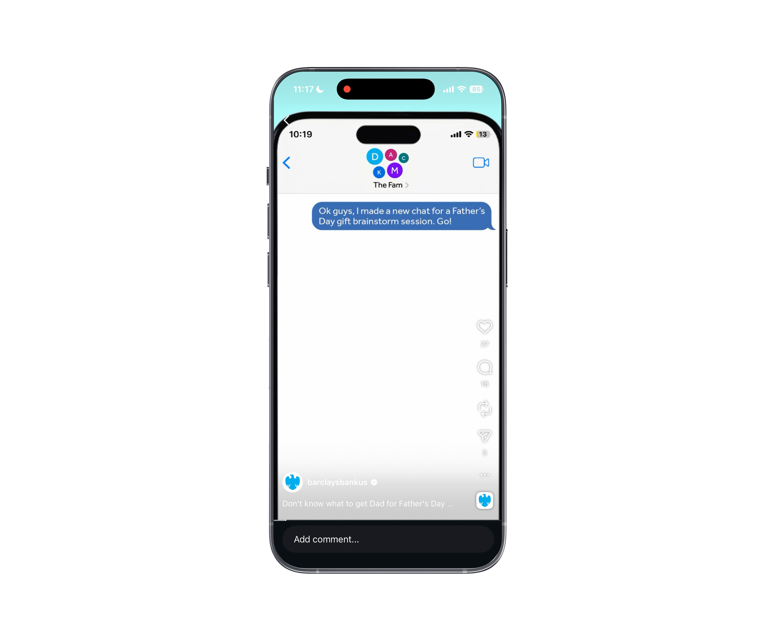 Barclays Bank US — "Father's Day" Instagram Post