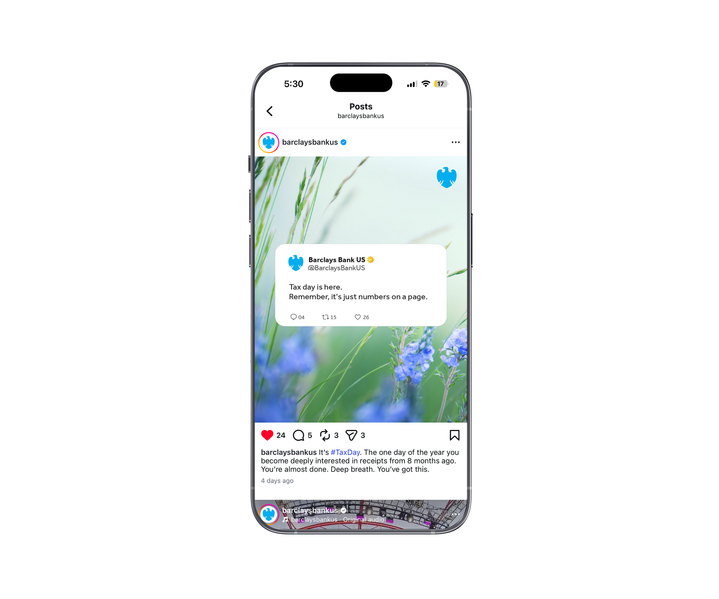 Barclays Bank US — "Tax Day" Instagram Post