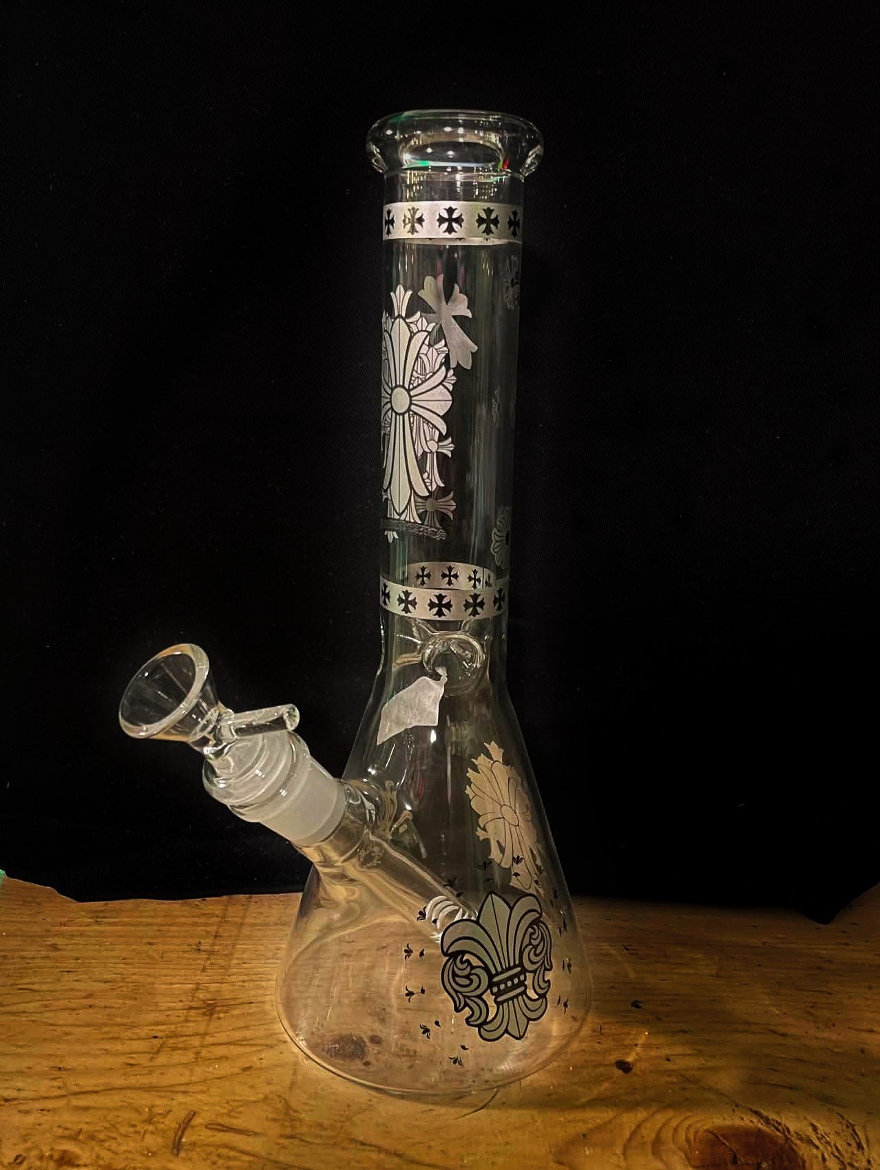 Etched Cross & Bloom Beaker Bong
