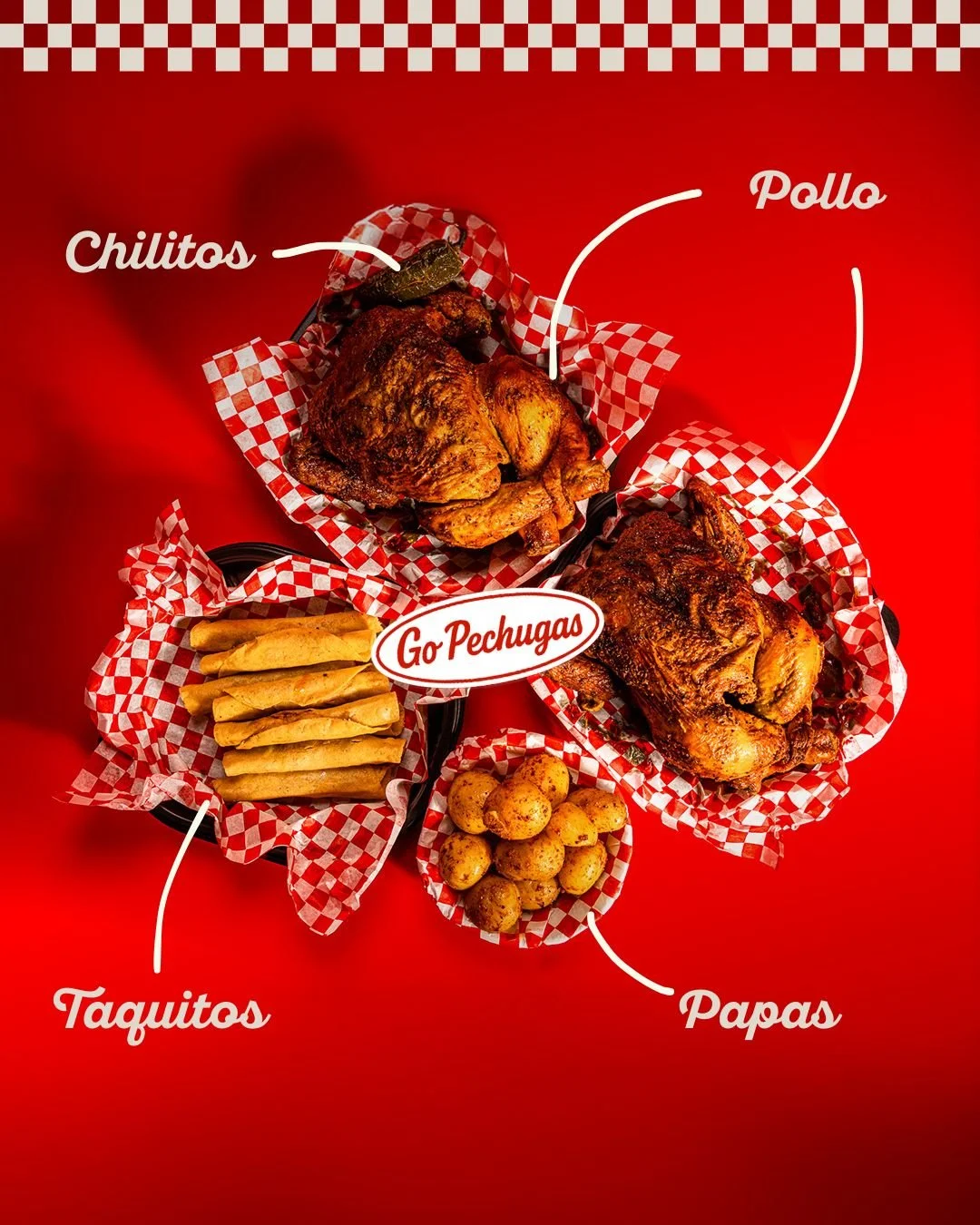 El verdadero rompecabezas del antojo:
 🍗 Pollo
 🌮 Taquitos
 🥔 Papas
 🌶 Chilitos
 Todo en el mismo lugar. Go Pechugas.

📍V&iacute;sitanos en sucursal 
📲🛵 Disponible en Rappi y Uber Eats, pero cuidado&hellip; vuela.

#GoPechugas #PolloGoPechugas