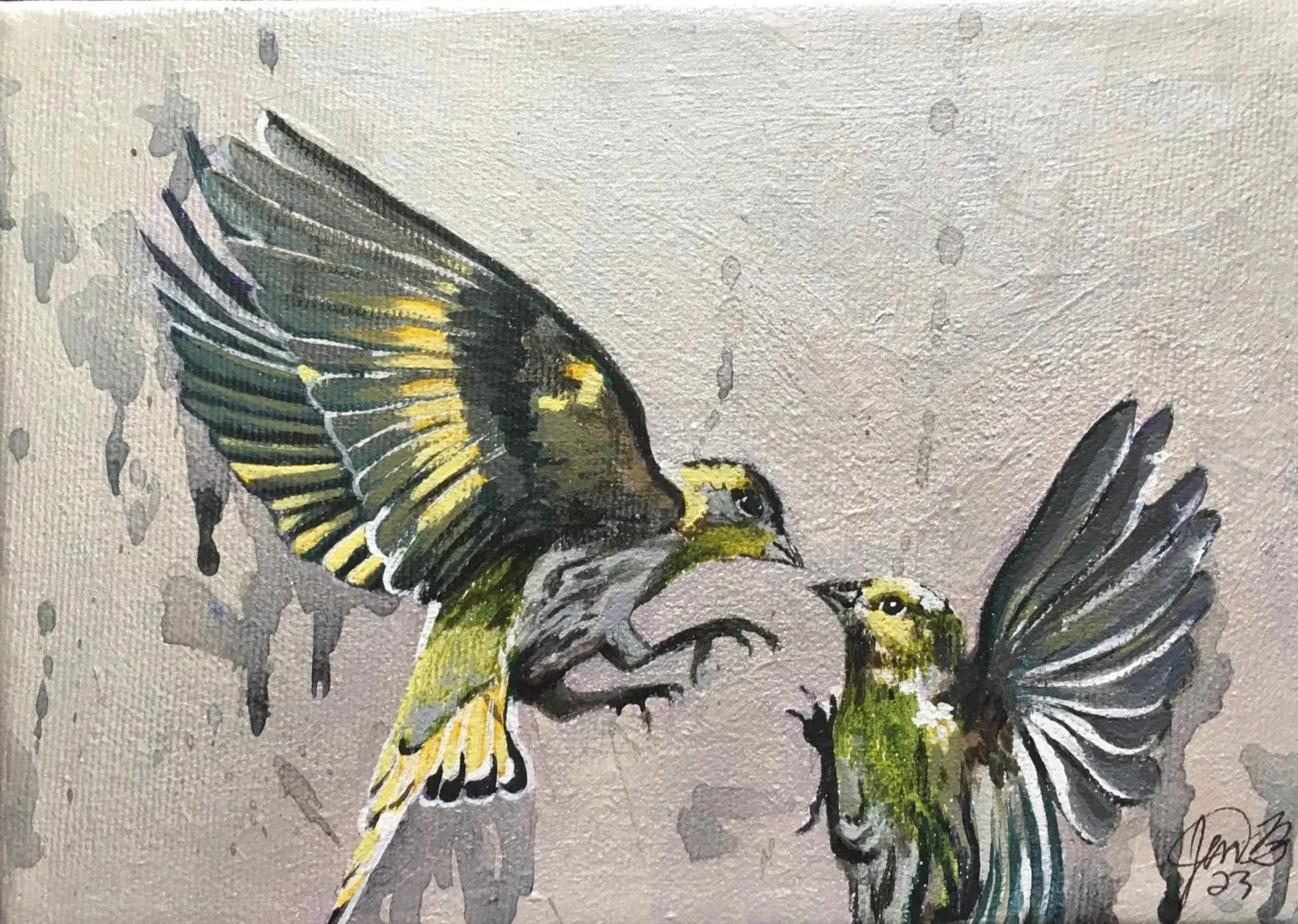 Siskins
5 x 7 Acrylic on Canvas
2023
Sold
