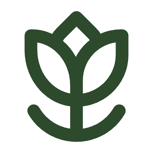 Stylized green leaf icon with a symmetrical design.