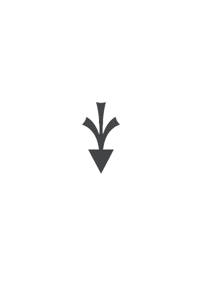 A diagram showing a downward arrow with three branches splitting from the top, pointing downward.