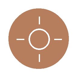 Close-up of a brown-colored circular target with a central circle and four lines extending outward.