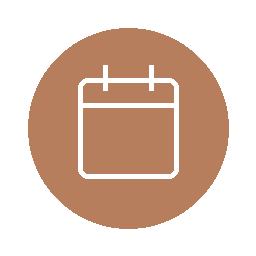 Icon of a calendar on a brown circular background