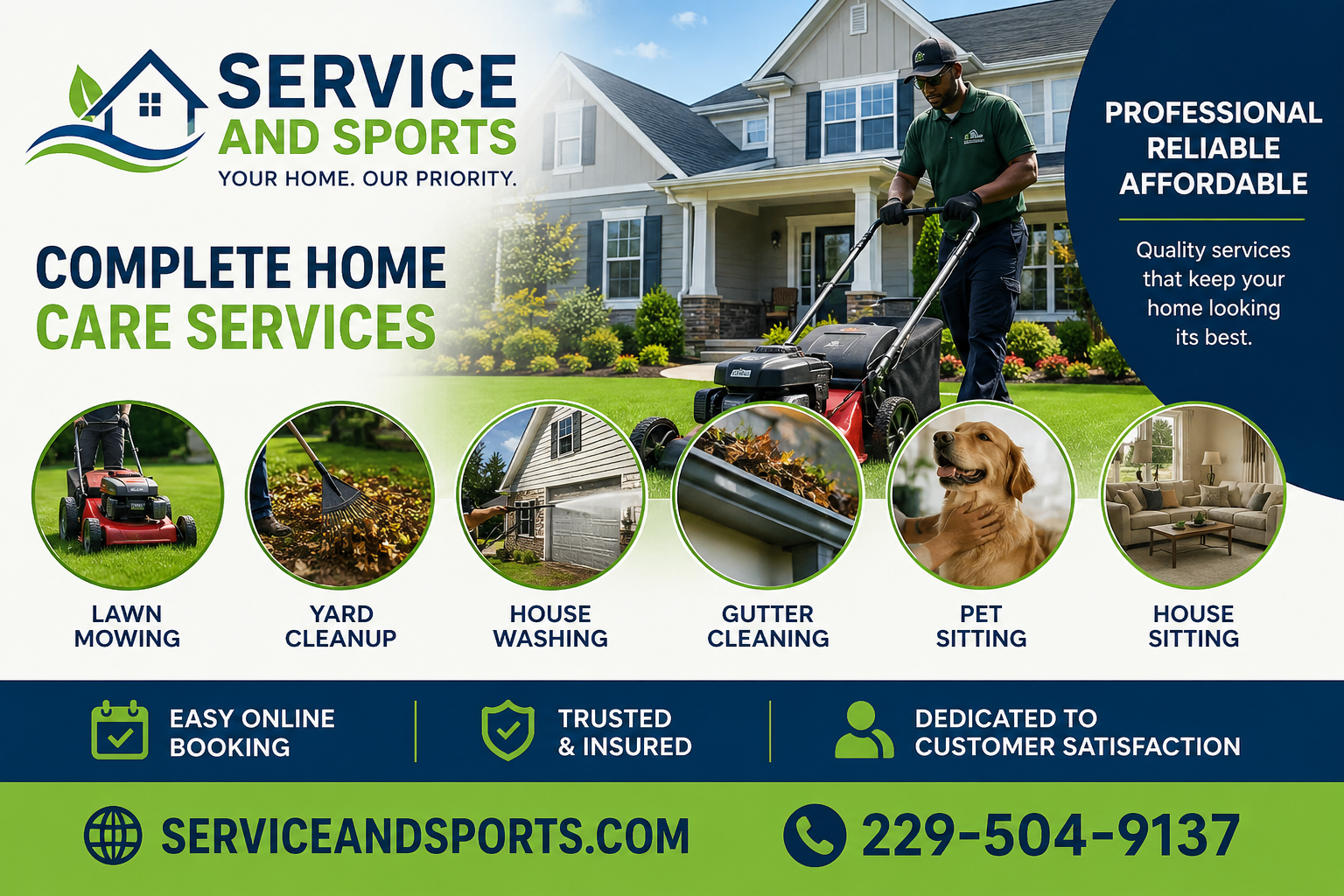 mowing, edging, and trimming around sidewalks, driveways, fences, and landscaping features to give your yard a sharp, polished appearance, pet and house sitting