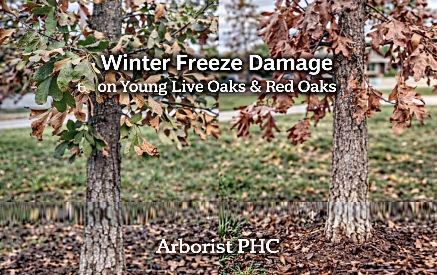 Winter Freeze Damage on Young Live Oak &amp; Red Oak Trees in Burleson, TX