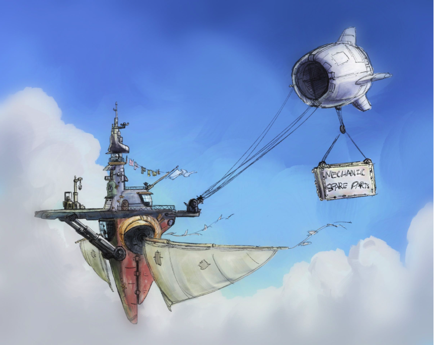 The "Rusty Dingo", Kitra's flying mechanic shop