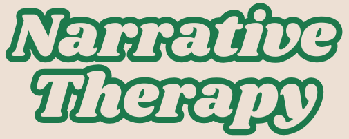 Text reading 'Narrative Therapy' in bold green and white lettering.