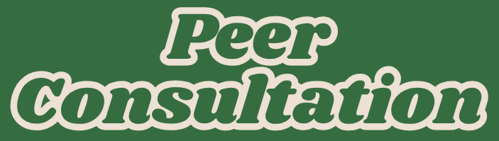 Text that says 'Peer Consultation' in bold green and white letters.