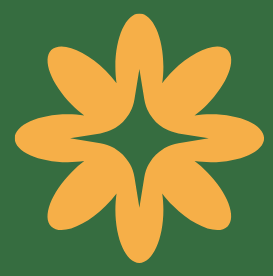 Stylized yellow flower with eight petals and a green background