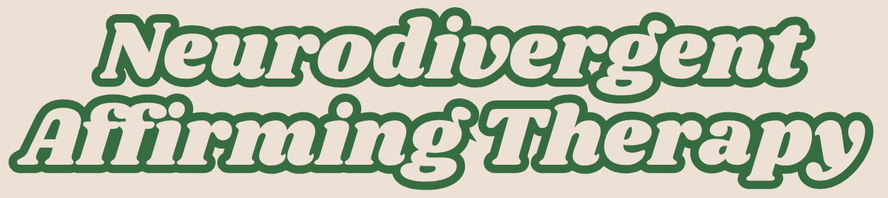 Text that reads "Neurodivergent Affirming Therapy" in green and beige colors.