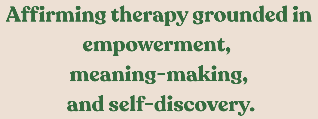 Inspirational quote about therapy on a beige background with dark green text.