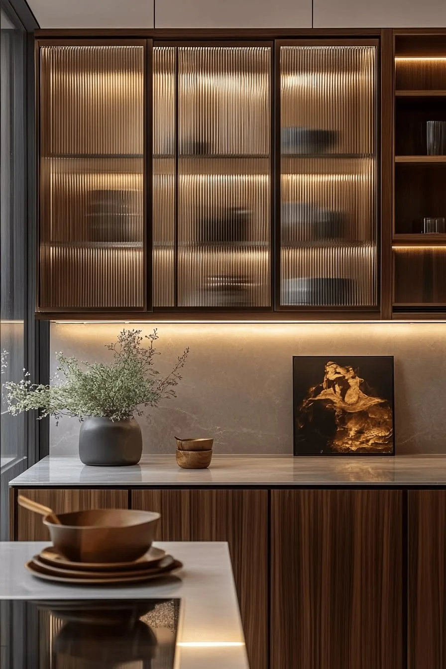 Vidrio estriado: el material que vuelve a las cocinas y muebles de interior