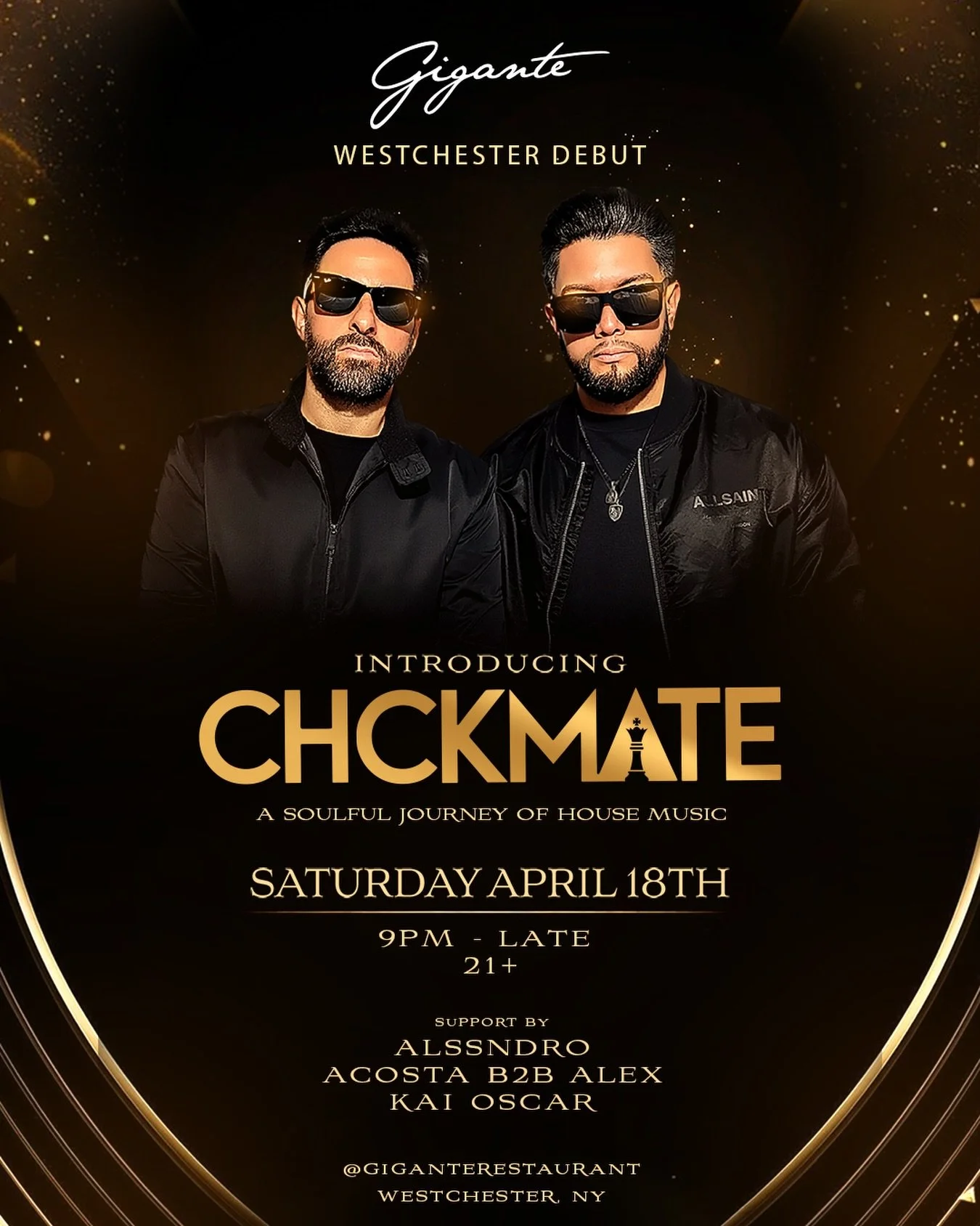 Westchester&hellip; it&rsquo;s time.

Introducing CHCKMATE ♟️
A soulful journey of house music.

Saturday April 18th
Gigante Restaurant
9PM &ndash; Late

See you on the dancefloor 🕺
