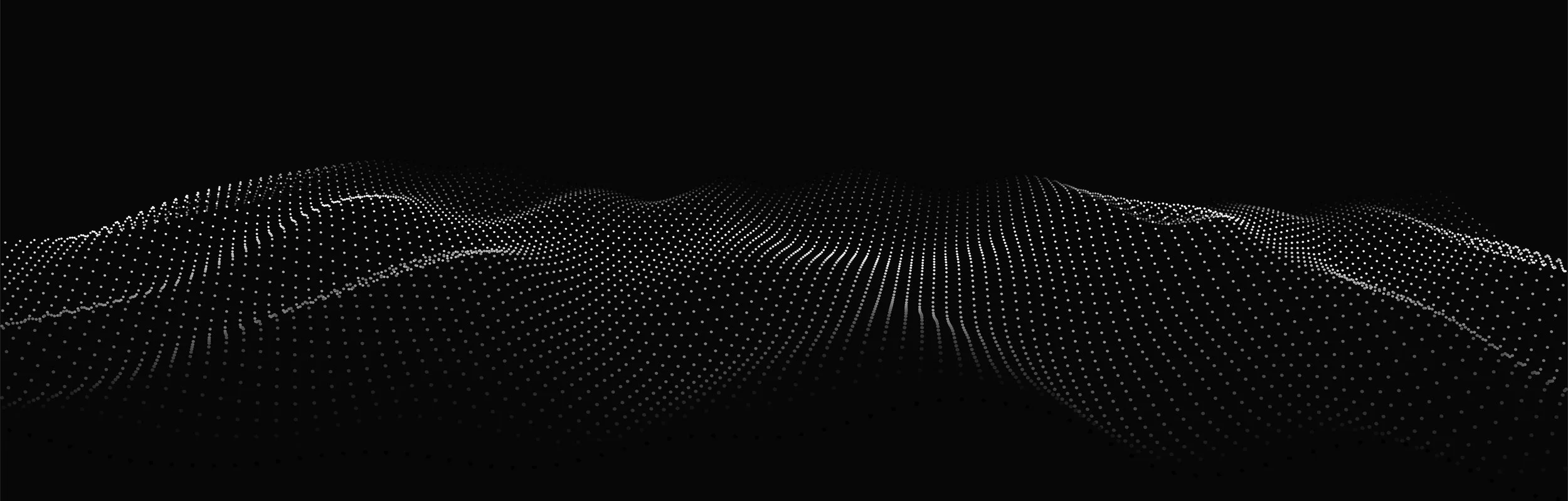 Black background with white dotted lines forming a 3D wave pattern.