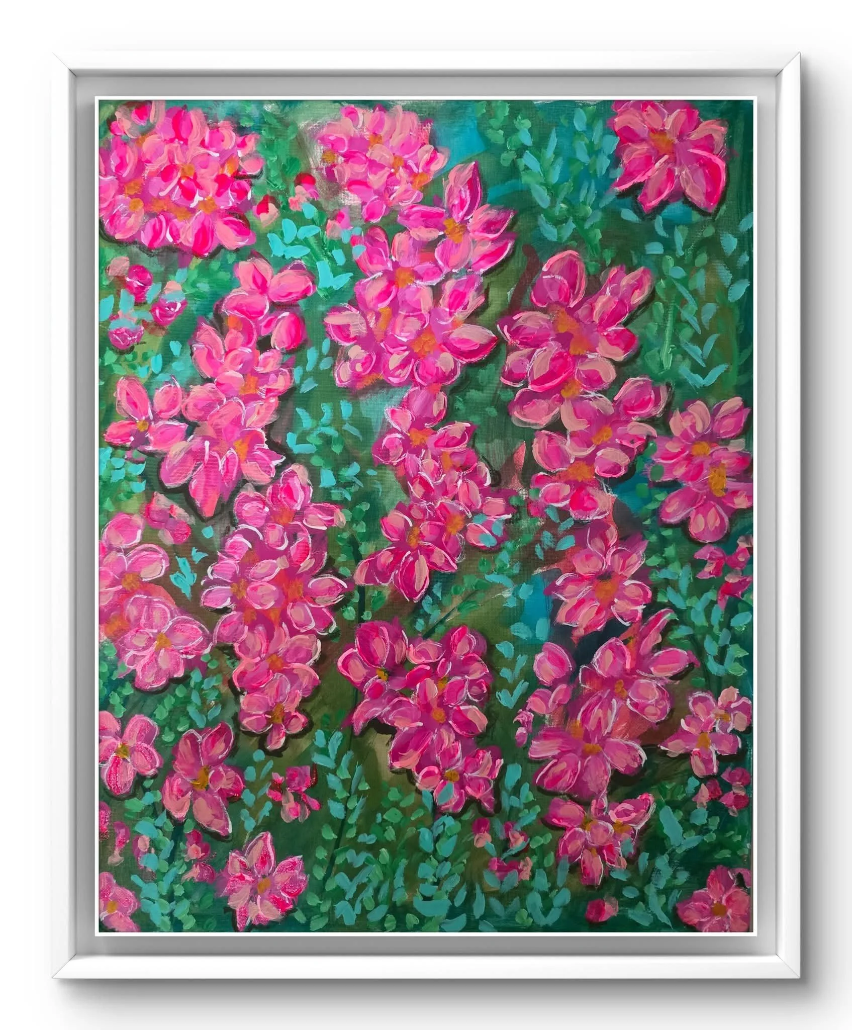 Pink Flowers Size A3 
Acrylic Ink and acrylic paint
