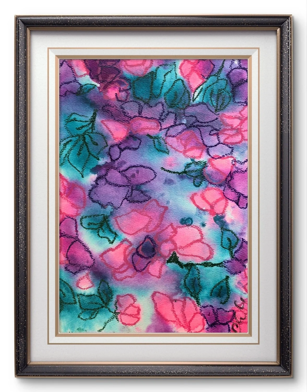 Mauve and pink blooms 
Size A3
Acrylic ink and oil pastel
300gsm cotton paper 