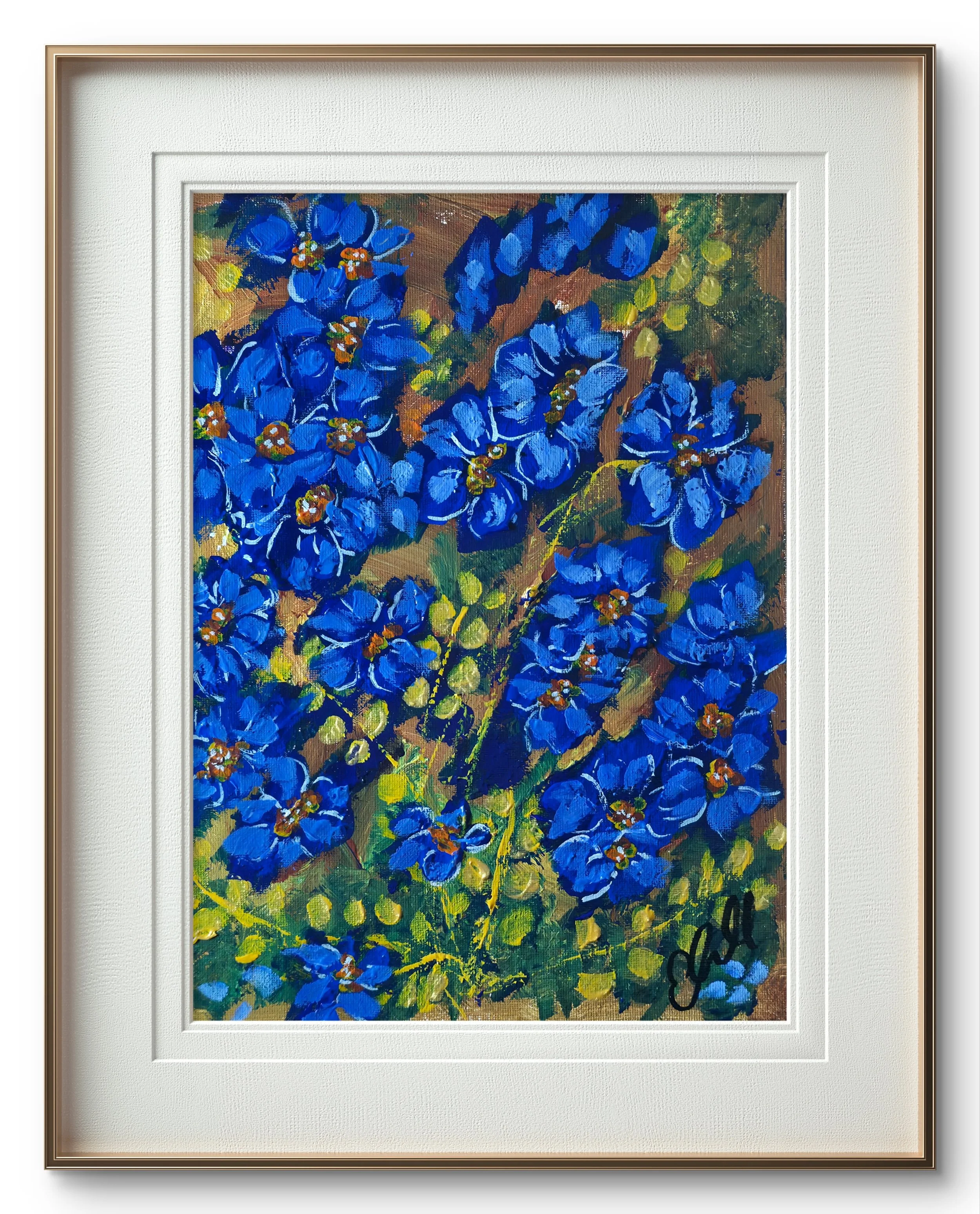 Diptych Blue flowers and gold leaves
Size 23x31cm
Acrylic ink and acrylic paint 