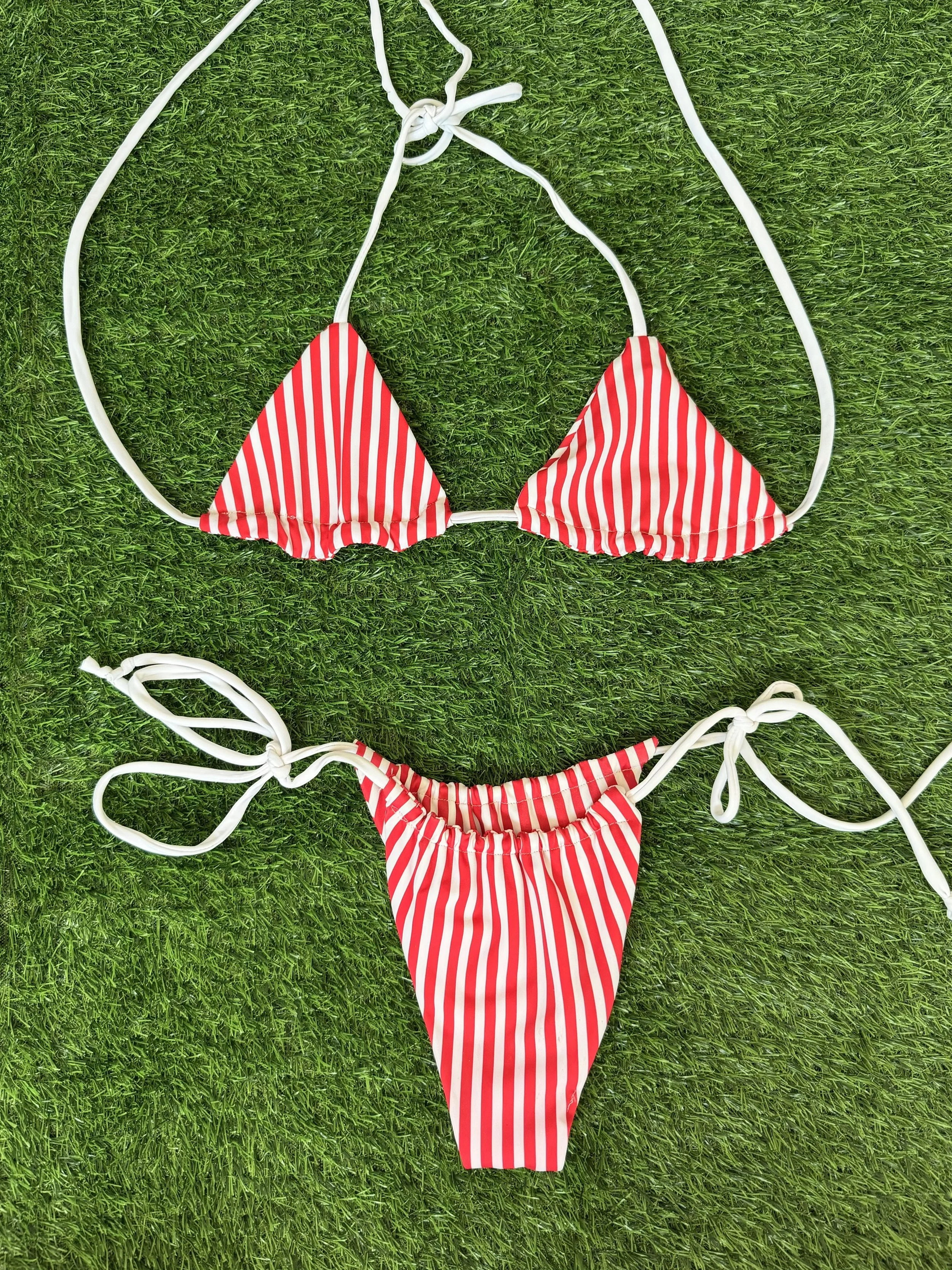 Red & White Striped Bikini Set