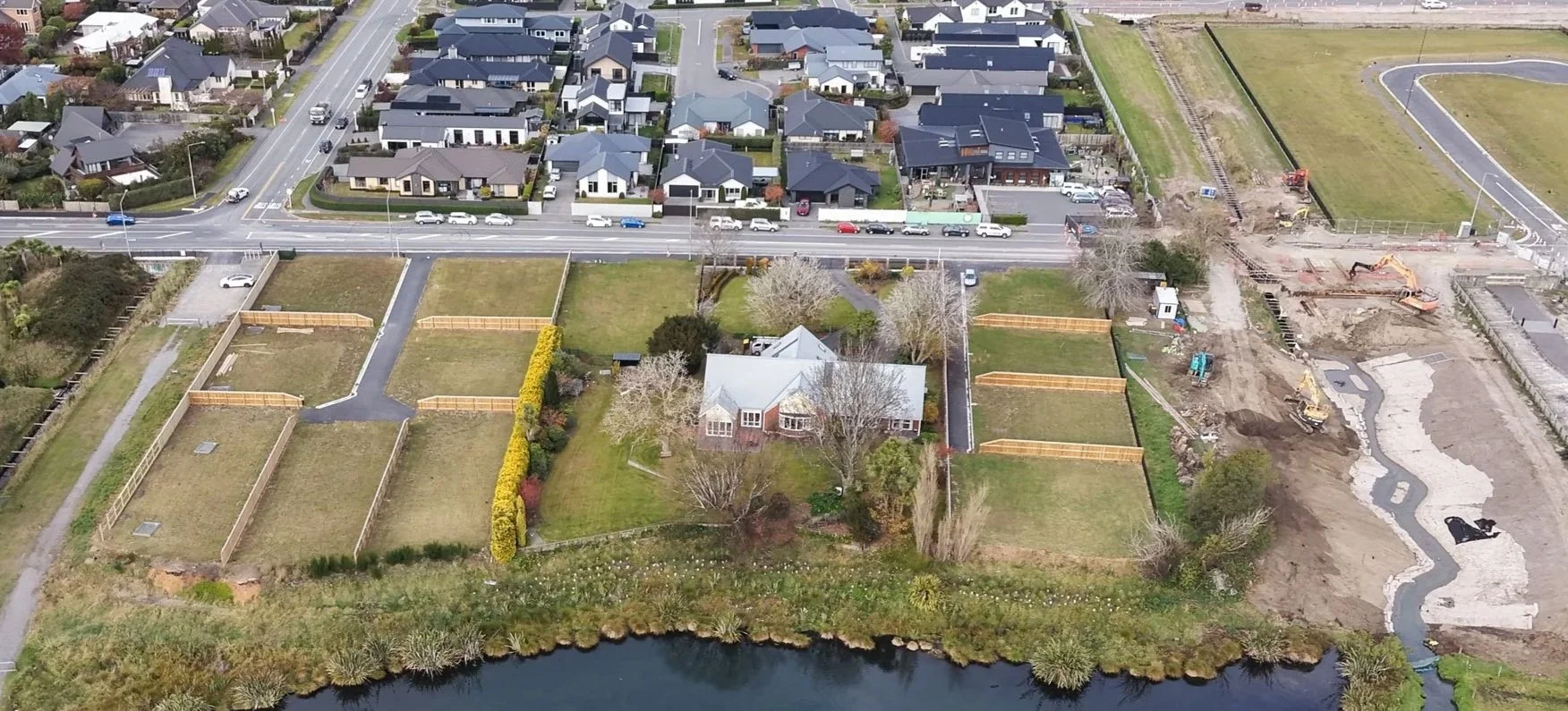 Aerial view of a suburban neighborhood with new construction