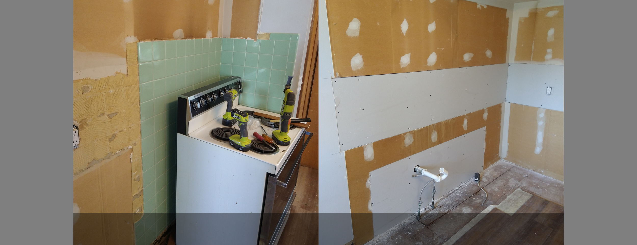 Pictures of the clean removal and patching up of the walls for an elaborate kitchen counter remodel that Mike did for a client