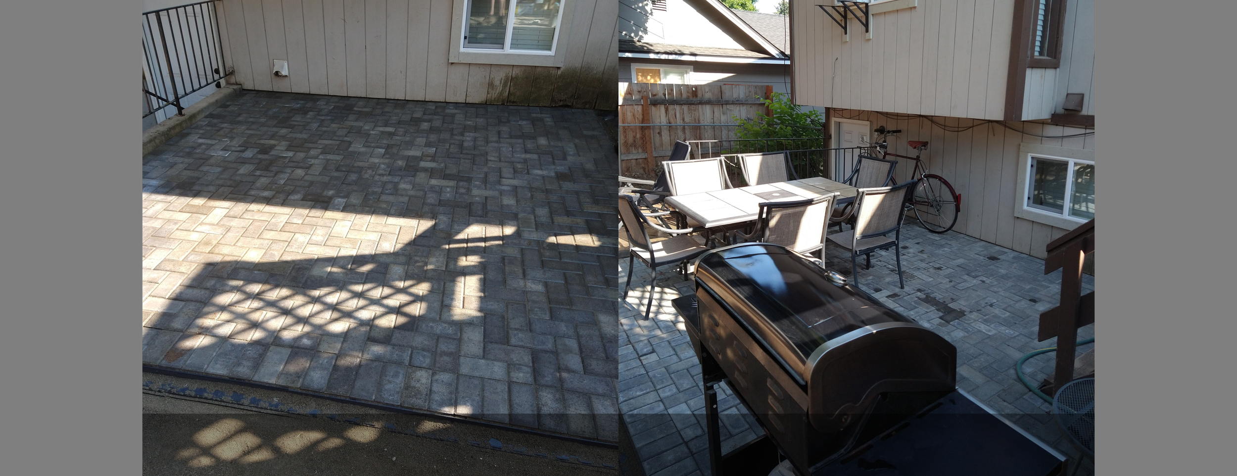 Pictures of a finished brick layout patio Mike installed in a client's backyard