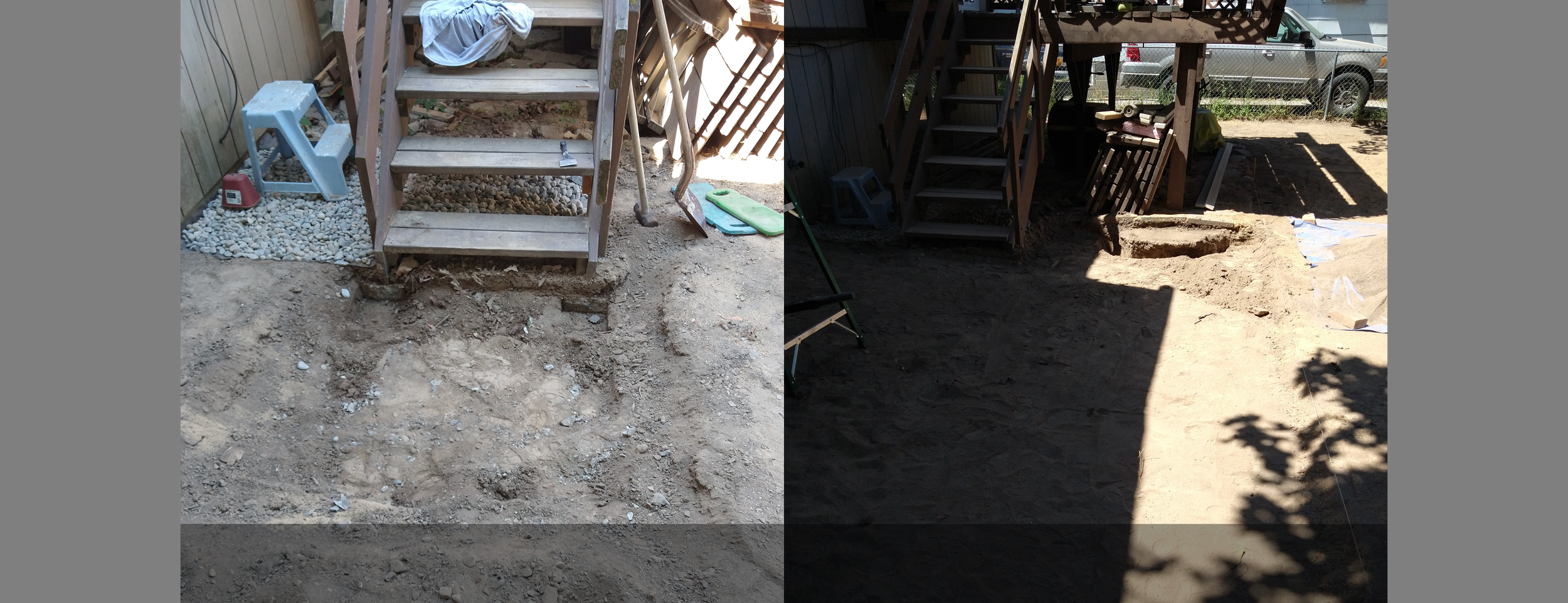 Before pictures of a backyard where Mike installed a brick layout patio for a client
