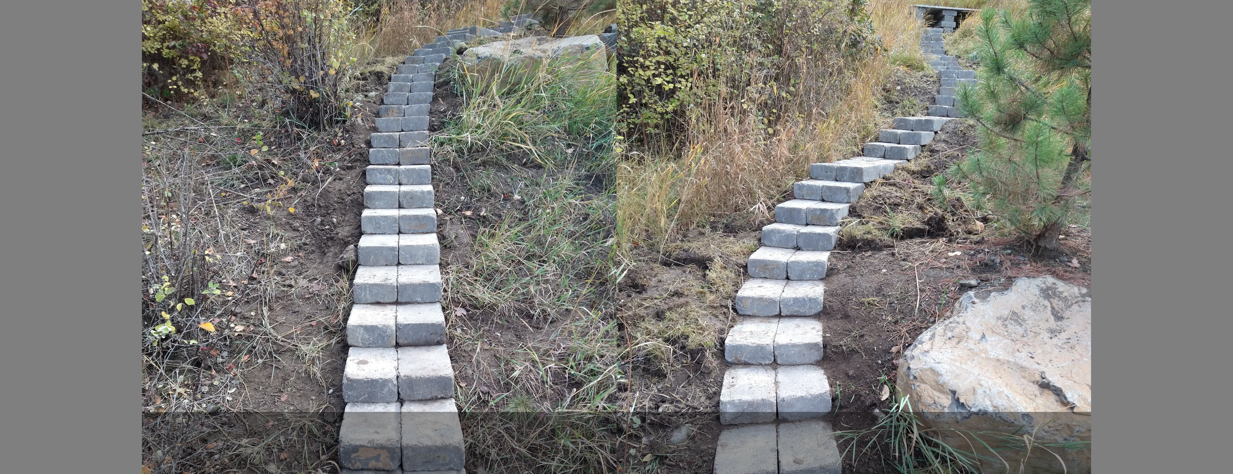 Pictures midway up the flagstone path that Mike installed outside for a client