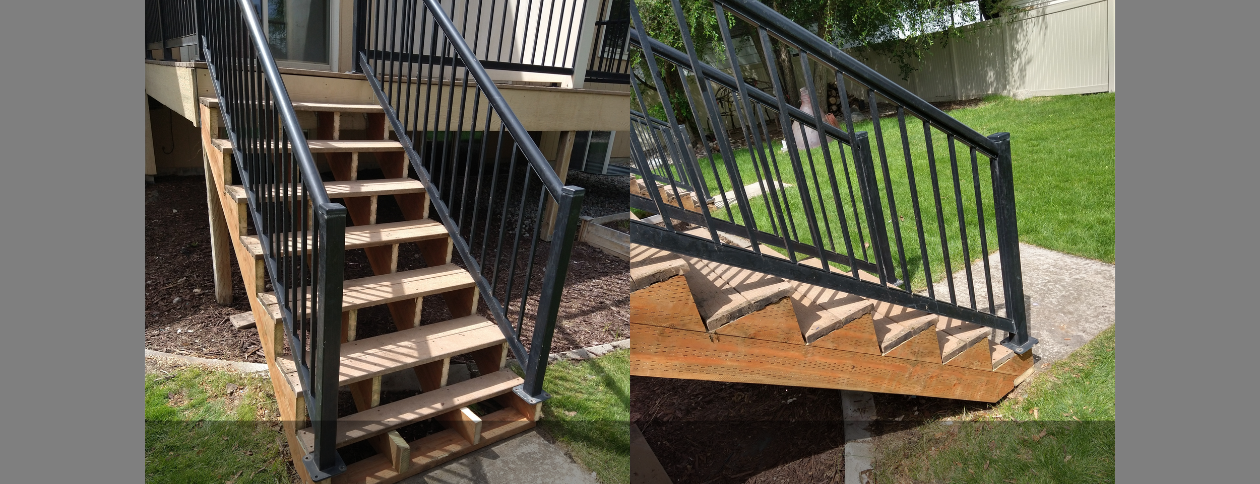Pictures of the near completion of a rotten outside staircase repair job that Mike did for a client