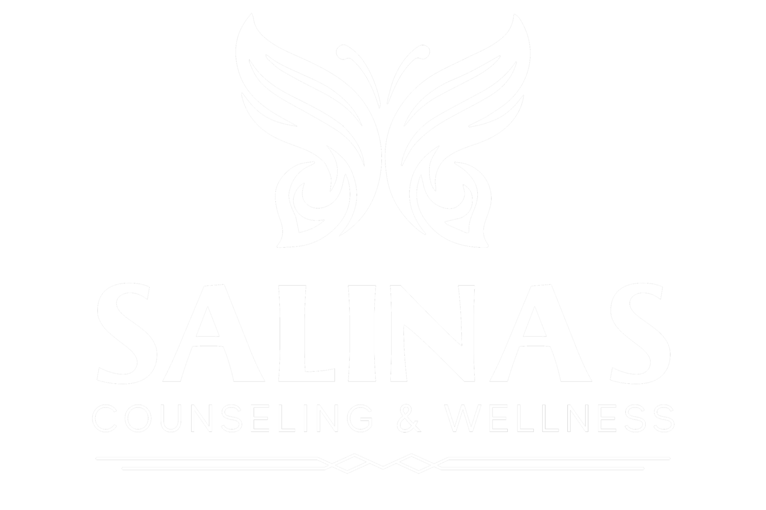 Logo for Salinas Counseling & Wellness, featuring a stylized butterfly or wings icon above the text.