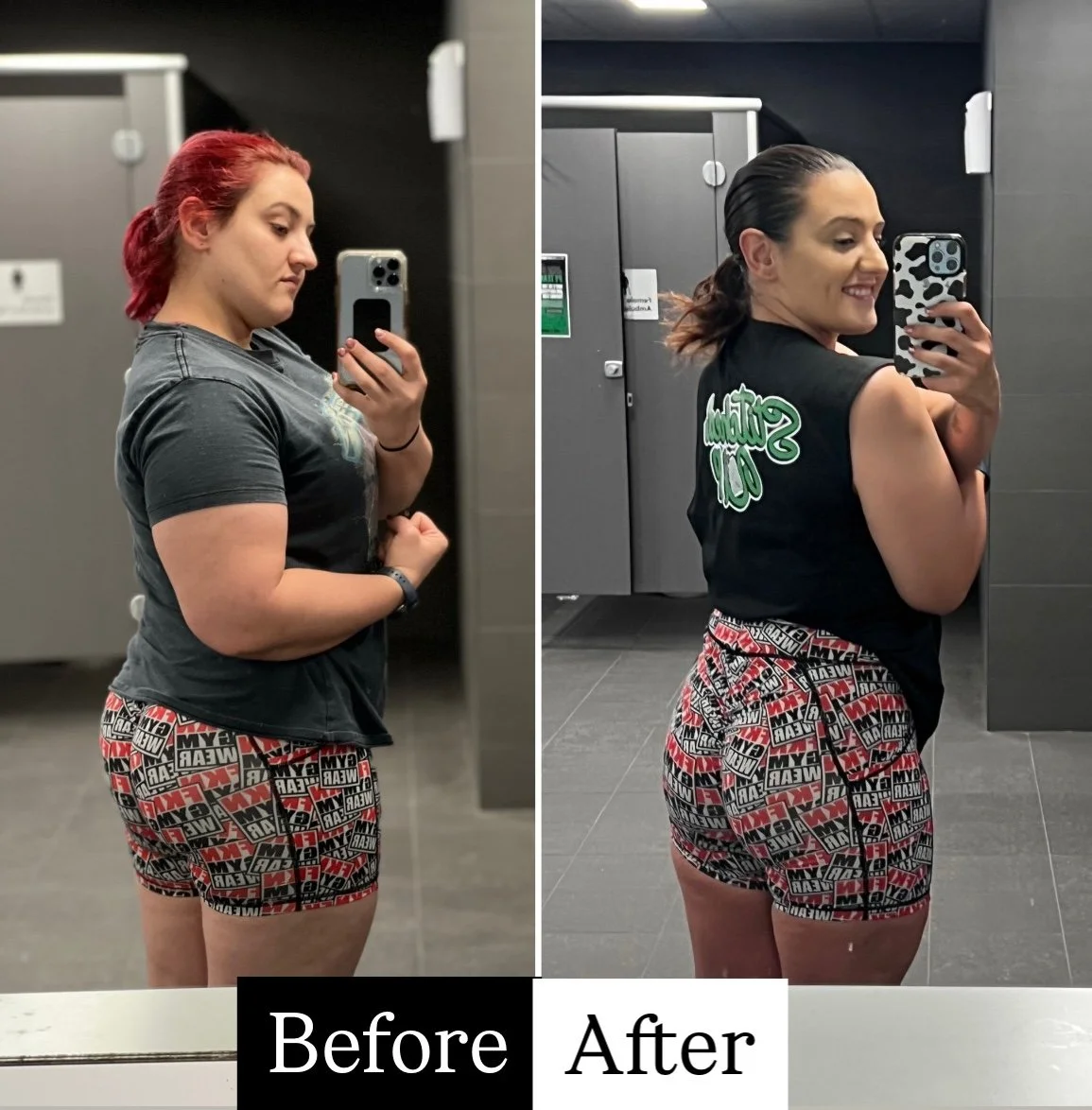 Before and after comparison of a client losing weight with healthy habits
