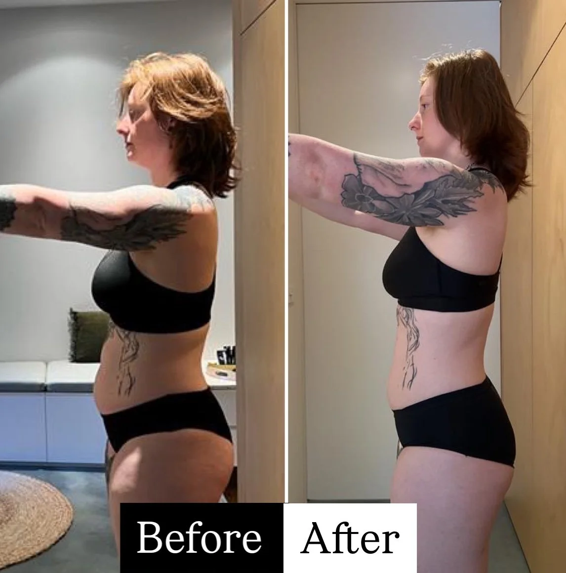 Side by side photo showing 3.5kg weight loss transformation