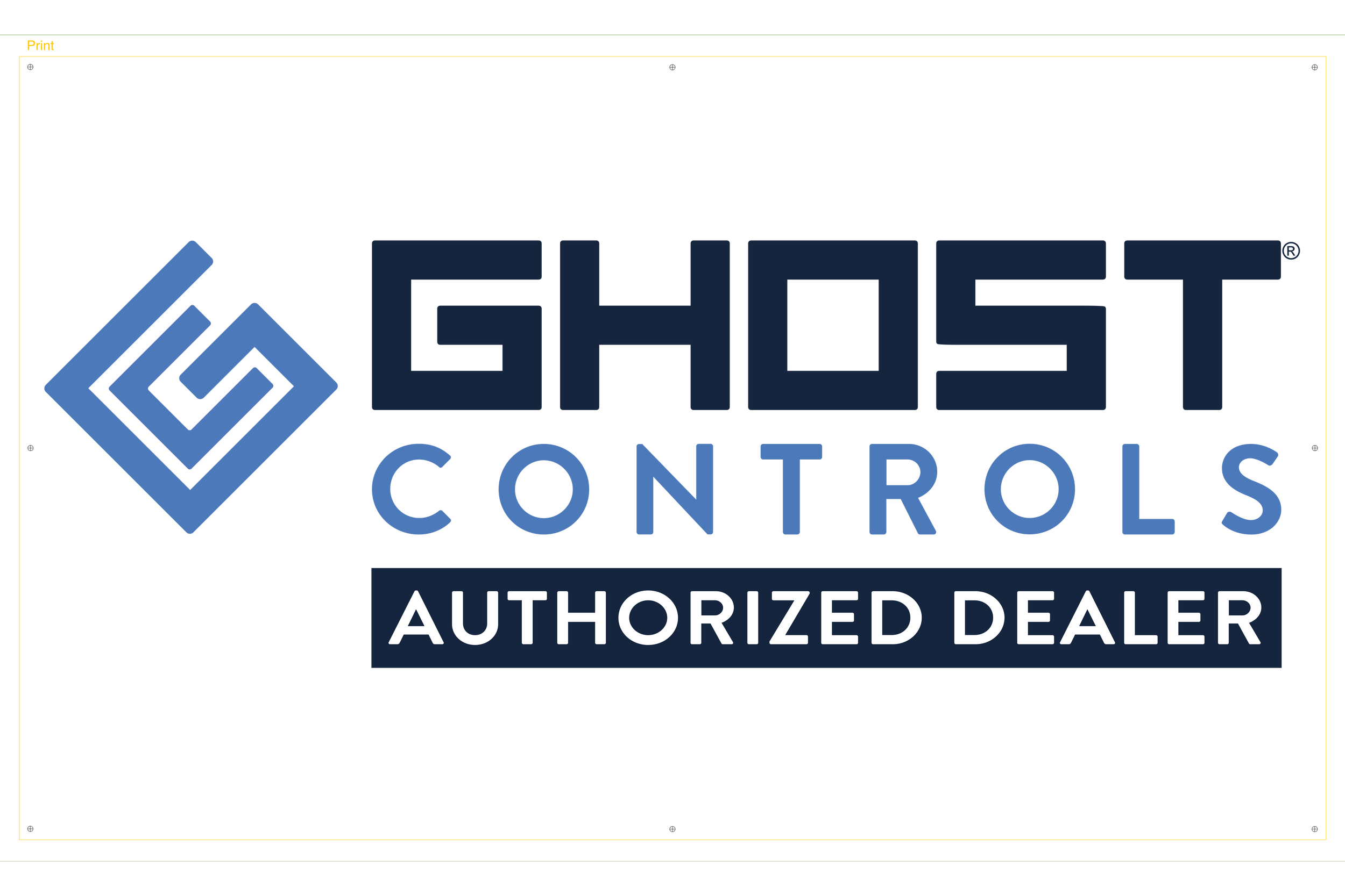 Ghost Controls logo with a blue geometric symbol and text indicating it is an authorized dealer.