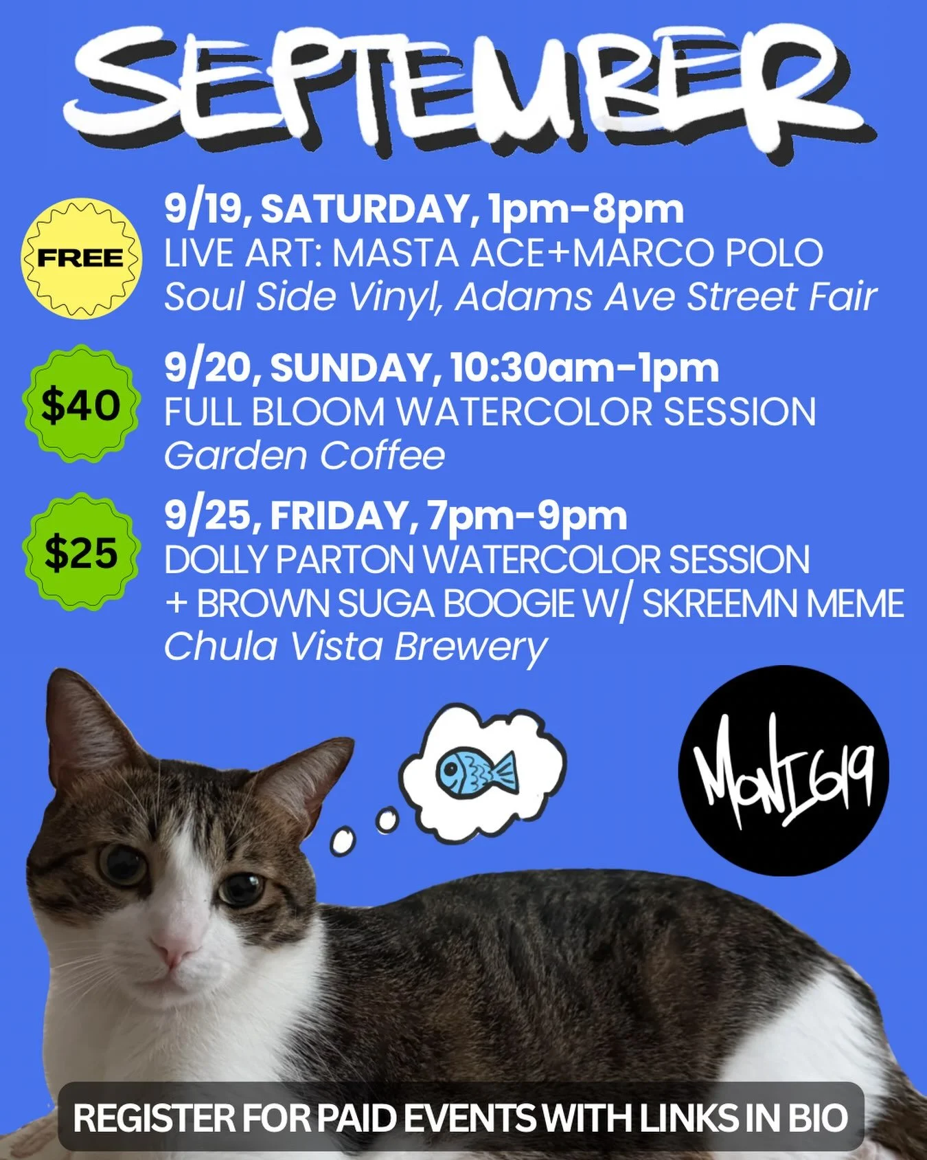 Paco&rsquo;s gotta start earning his keep around here😤so he&rsquo;s volunteered to be my model for event schedules. See you soon! There are still seats for my watercolor sessions this month🎨🫶🏽reserve your tickets with the links in my bio.