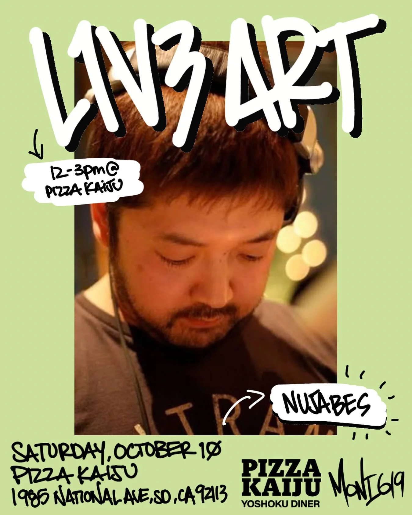 THIS SATURDAY 10/10 - Glad to be back at @pizzakaijusd I&rsquo;ll be doing live art from 12-3 swing by!🍕🍻