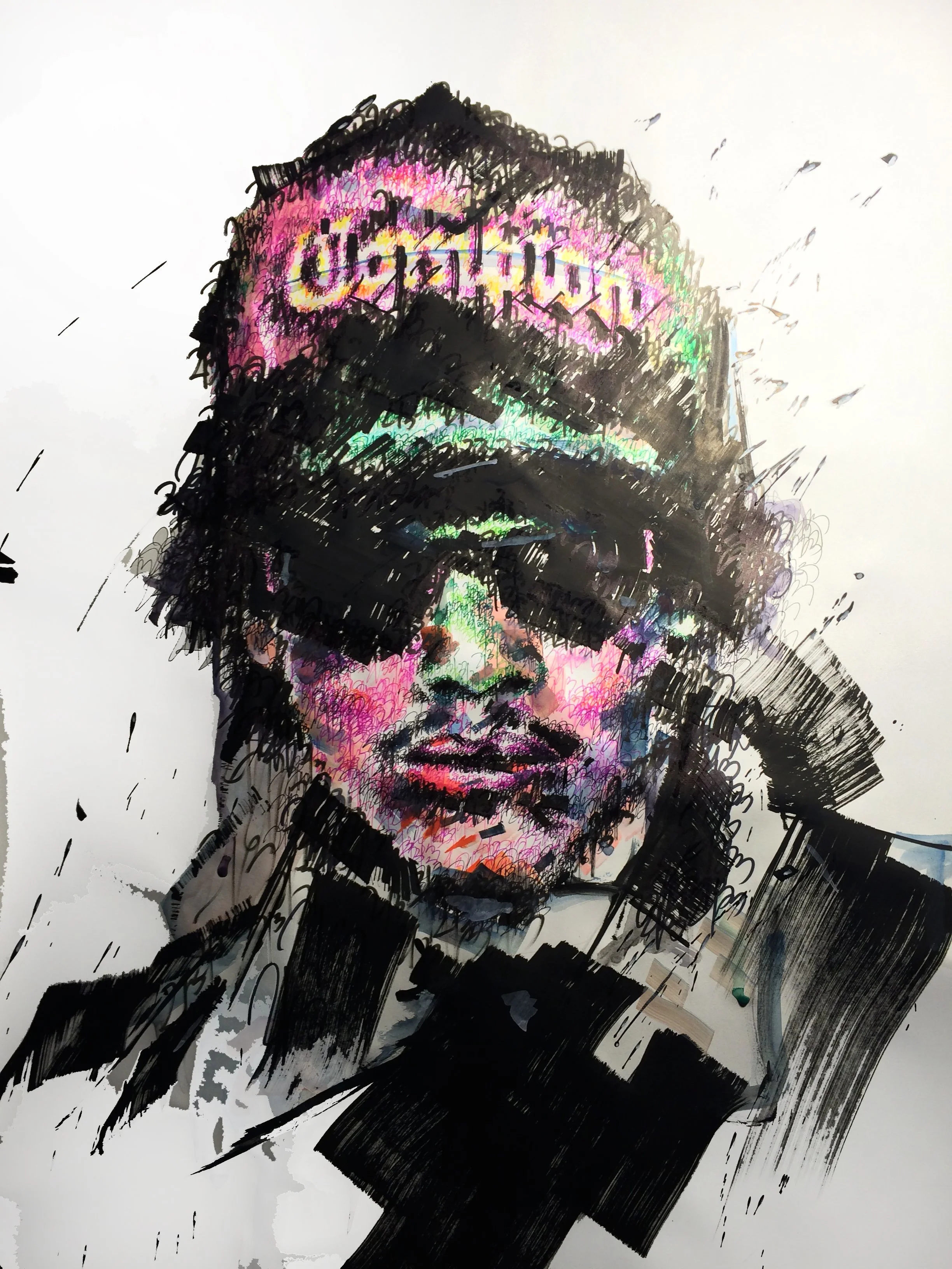 213 / eazy-e [collaboration with Shaun Dougas], 2014, acrylic and pen on paper