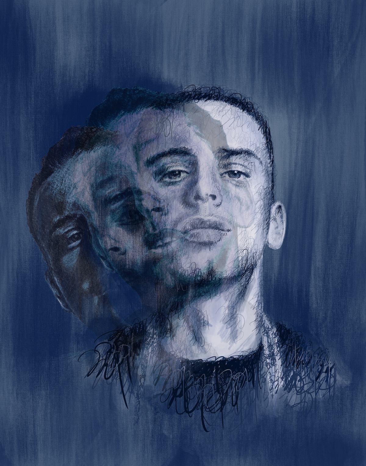 m1nd tricks, 2020, mixed media 

[L: superimposed drawing made with colored pencil and water color on paper; R: digital drawing made with procreate]