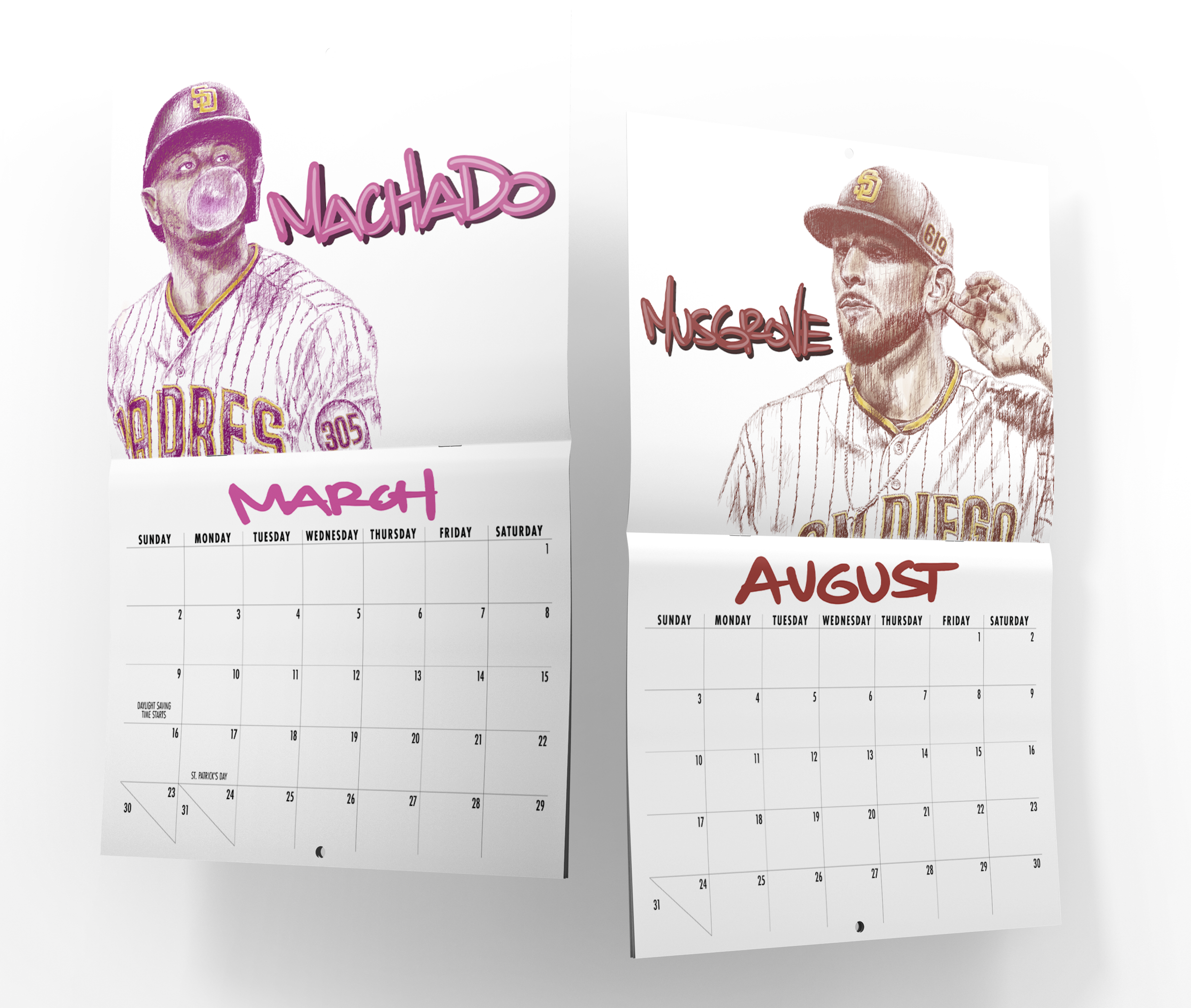 2025 Padres Calendar mock up