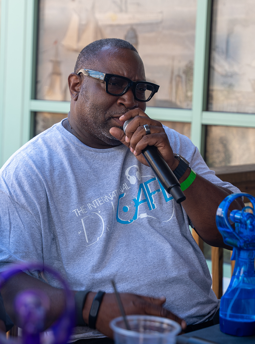 DJ Jay Rock talking at the Chamber 215 prelims at Liberty Point
