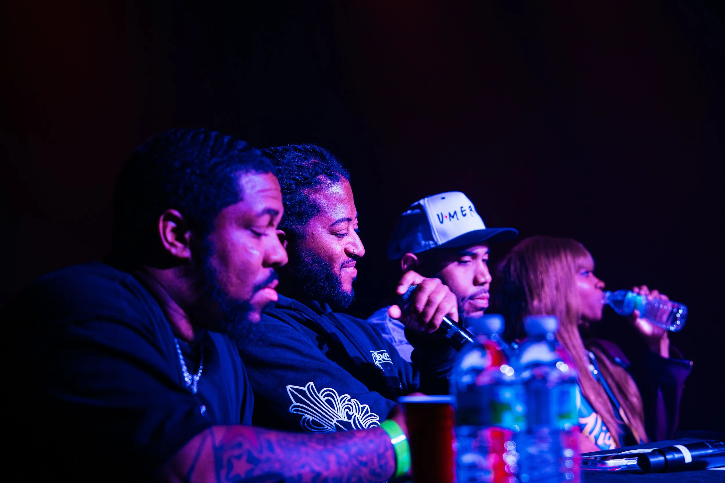 Judges DJ Shad, Austin Millz, Nas 6ix8ight, and DJ Diamond Kuts at the Chamber 215 finale