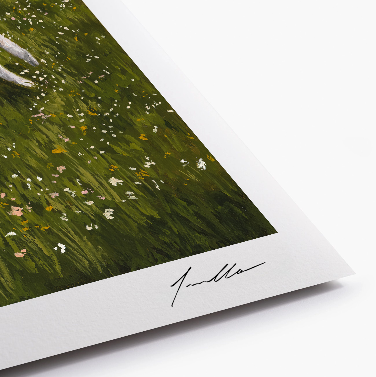 Close up of fine art reproduction showing artist signature