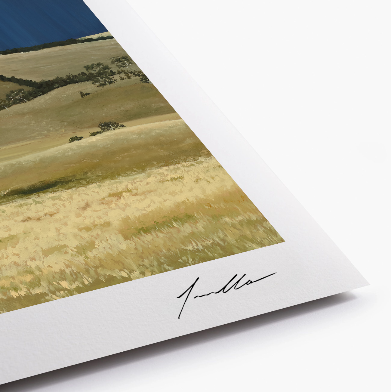 Close up of fine art reproduction showing artist signature