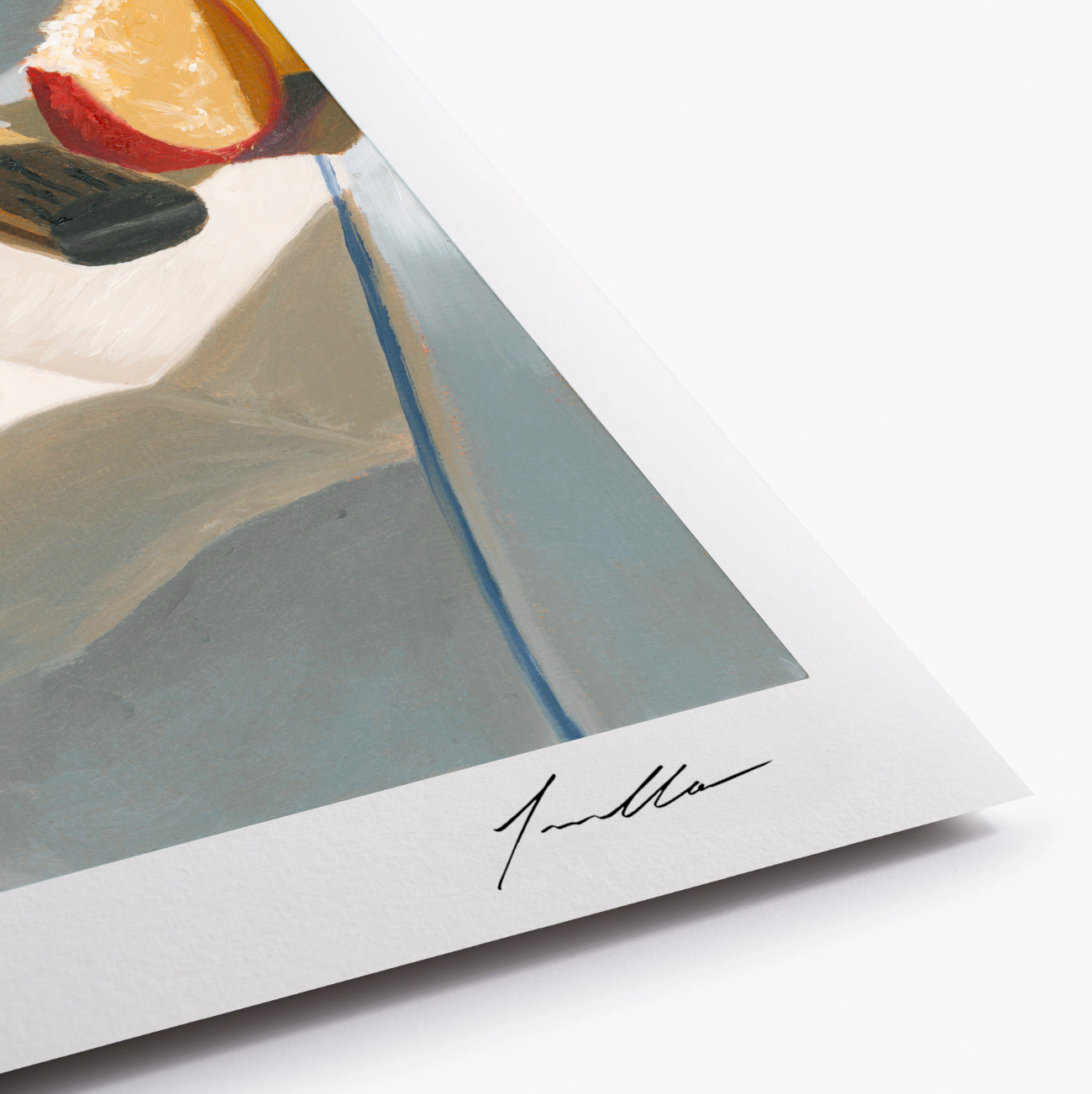 Close up of fine art reproduction showing artist signature