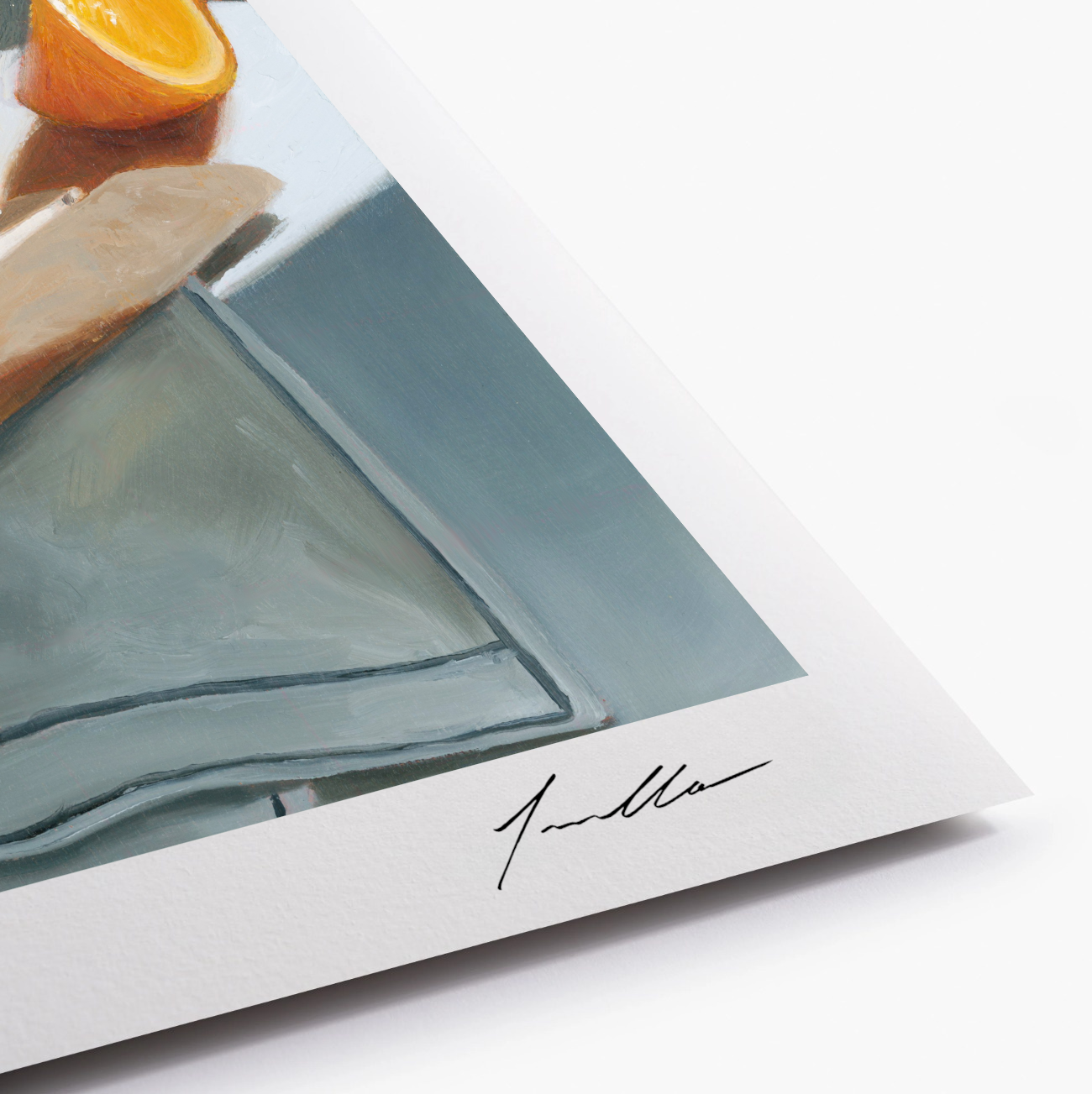 Close up of fine art reproduction showing artist signature