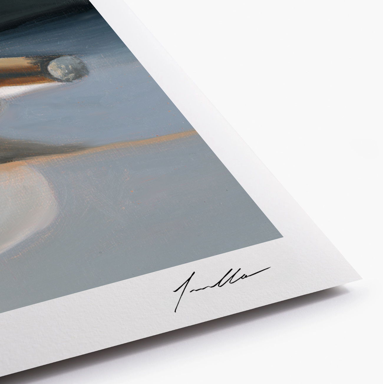 Close up of fine art reproduction showing artist signature