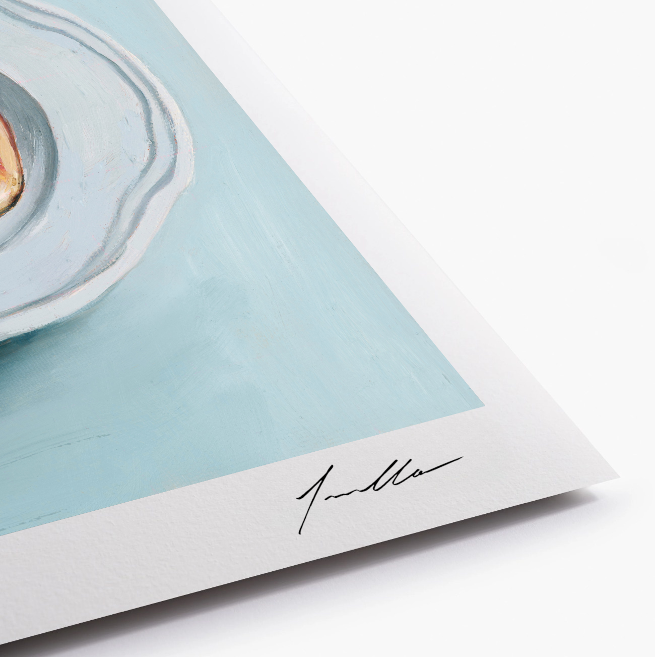 Close up of fine art reproduction showing artist signature