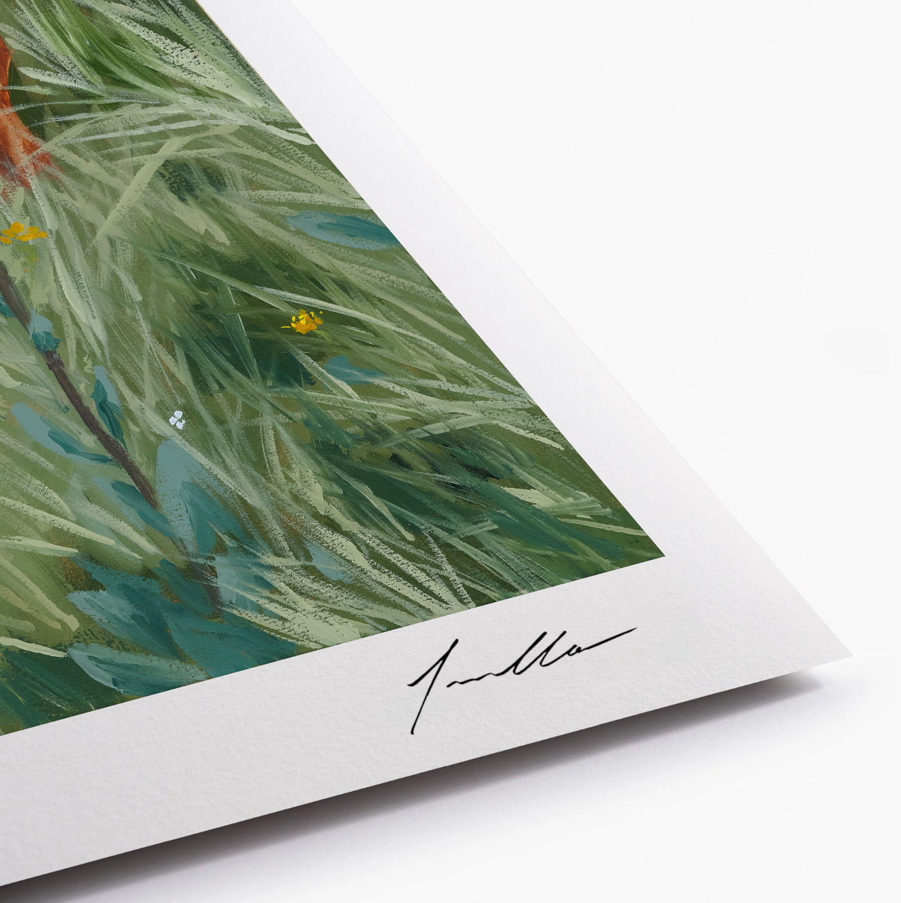 Close up of fine art reproduction showing artist signature